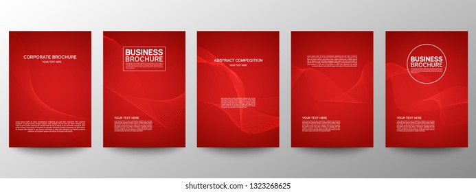 Cover geometric minimal. Set. Vector abstract line pattern for poster design. Red. Set of templates for business brochures. Cool gradients. Graphic pattern for annual album backdrop.