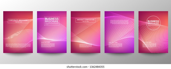Cover geometric minimal. Set. Vector abstract line pattern for poster design. Set of templates for business brochures. Cool gradients. Graphic pattern for annual album backdrop.