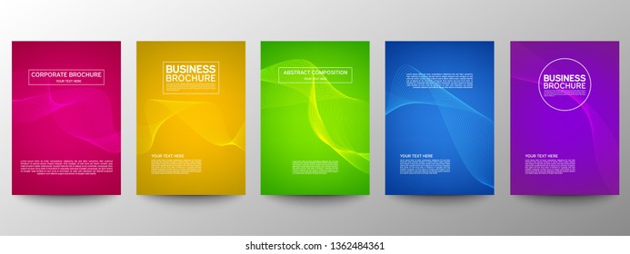 Cover geometric minimal. Set. Vector abstract line pattern for poster design. Set of templates for business brochures. Cool gradients. Graphic pattern for annual album backdrop.