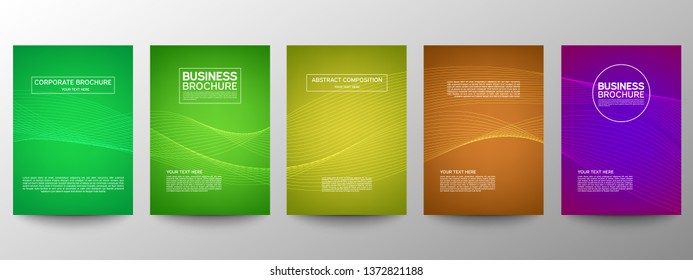 Cover geometric minimal. Set. Vector abstract line pattern for poster design. Set of templates for business brochures. Cool gradients. Graphic pattern for annual album backdrop.
