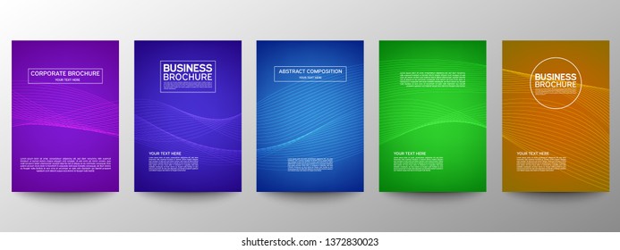 Cover geometric minimal. Set. Vector abstract line pattern for poster design. Set of templates for business brochures. Cool gradients. Graphic pattern for annual album backdrop.