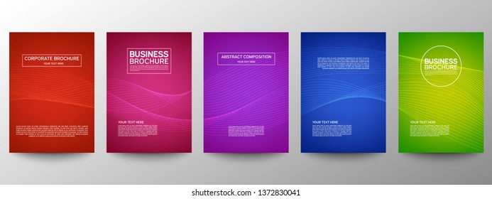 Cover geometric minimal. Set. Vector abstract line pattern for poster design. Set of templates for business brochures. Cool gradients. Graphic pattern for annual album backdrop.