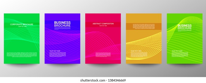 Cover geometric minimal. Set. Vector abstract line pattern for poster design. Set of templates for business brochures. Cool gradients. Graphic pattern for annual album backdrop.