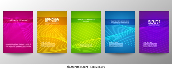 Cover geometric minimal. Set. Vector abstract line pattern for poster design. Set of templates for business brochures. Cool gradients. Graphic pattern for annual album backdrop.