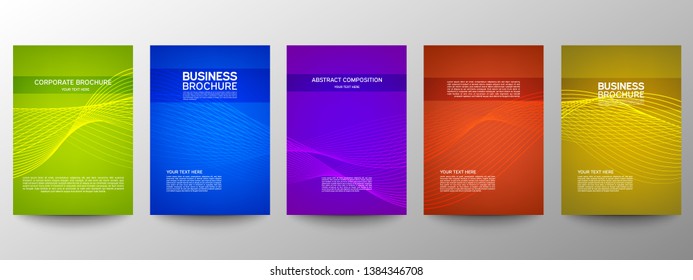 Cover geometric minimal. Set. Vector abstract line pattern for poster design. Set of templates for business brochures. Cool gradients. Graphic pattern for annual album backdrop.