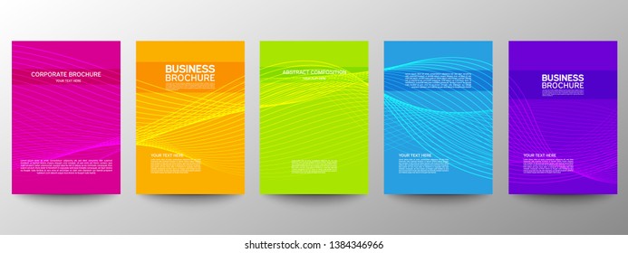 Cover geometric minimal. Set. Vector abstract line pattern for poster design. Set of templates for business brochures. Cool gradients. Graphic pattern for annual album backdrop.