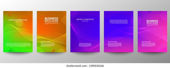 Cover geometric minimal. Set. Vector abstract line pattern for poster design. Set of templates for business brochures. Cool gradients. Graphic pattern for annual album backdrop.