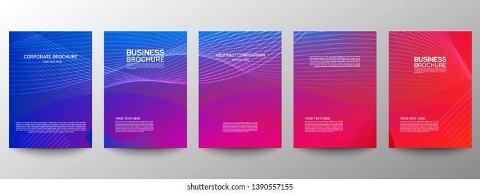 Cover geometric minimal. Set. Vector abstract line pattern for poster design. Set of templates for business brochures. Cool gradients. Graphic pattern for annual album backdrop.