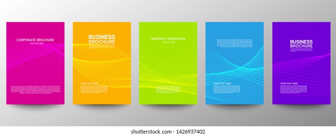 Cover geometric minimal. Set. Vector abstract line pattern for poster design. Set of templates for business brochures. Cool gradients. Graphic pattern for annual album backdrop.