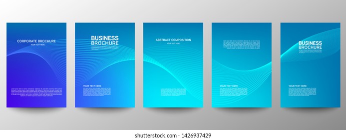Cover geometric minimal. Set. Vector abstract line pattern for poster design. Set of templates for business brochures. Cool gradients. Graphic pattern for annual album backdrop.