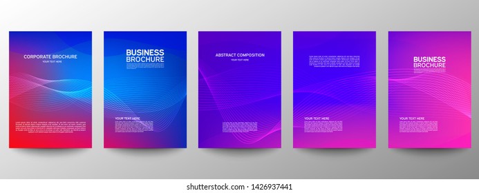 Cover geometric minimal. Set. Vector abstract line pattern for poster design. Set of templates for business brochures. Cool gradients. Graphic pattern for annual album backdrop.