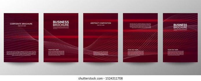 Cover geometric minimal. Set. Vector abstract line pattern for poster design. Set of templates for business brochures. Cool gradients. Graphic pattern for annual album backdrop.