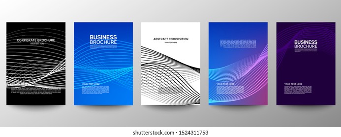 Cover geometric minimal. Set. Vector abstract line pattern for poster design. Set of templates for business brochures. Cool gradients. Graphic pattern for annual album backdrop.