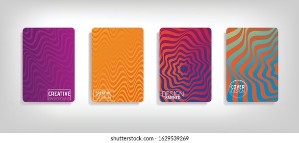 Cover geometric minimal. Set. Vector abstract line pattern for poster design. Set of templates for business brochures. Cool gradients. Graphic pattern for annual album backdrop.