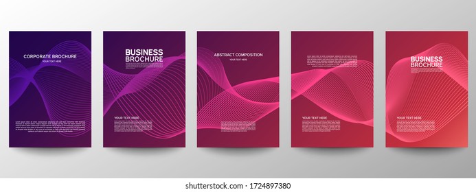 Cover geometric minimal. Set. Vector abstract line pattern for poster design. Set of templates for business brochures. Cool gradients. Graphic pattern for annual album backdrop.