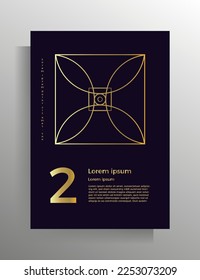 Cover in geometric style. Design template for book, booklet, brochure, poster, folder, flyer, textbook. A4 format. Vector pattern with golden lines.