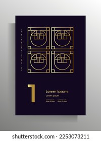 Cover in geometric style. Design template for book, booklet, brochure, poster, folder, flyer, textbook. A4 format. Vector pattern with golden lines.