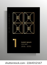 Cover in geometric style. Design template for book, booklet, brochure, poster, folder, flyer, textbook. A4 format. Vector pattern with golden lines.