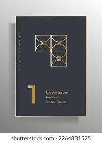 Cover in geometric style. Design template for book, booklet, brochure, poster, folder, flyer, textbook. A4 format. Vector pattern with golden lines.