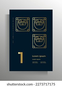 Cover in geometric style. Design template for book, booklet, brochure, poster, folder, flyer, textbook. A4 format. Vector pattern with golden lines.