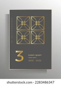 Abdeckung im geometrischen Stil. Design-Vorlage für Buch, Broschüre, Poster, Ordner, Flyer, Lehrbuch. A4-Format. Vektormuster mit goldenen Linien.