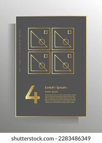 Cover in geometric style. Design template for book, booklet, brochure, poster, folder, flyer, textbook. A4 format. Vector pattern with golden lines.