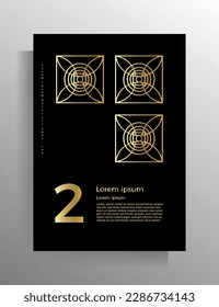 Cover in geometric style. Design template for book, booklet, brochure, poster, folder, flyer, textbook. A4 format. Vector pattern with golden lines.