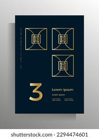 Cubierta en estilo geométrico. Plantilla de diseño para libro, folleto, folleto, cartel, carpeta, volante, libro de texto. Formato A4. Patrón vectorial con líneas doradas.