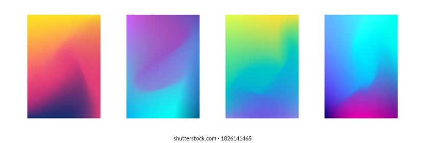 Conjunto de diseño de degradado de carátula. A4 color abstracto. Colección mínima de diseño de fluidos. Diseño comercial o publicitario. Malla dinámica brillante para afiches, volantes, pancartas. Ilustración vectorial.
