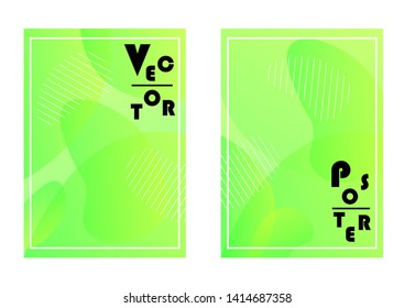 Cover with gradient fluid elements. Two abstract modern vector templates of flyers in bright lime color. A4 format. 