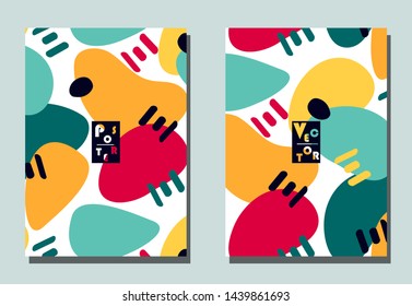 Cover with graphic elements - abstract shapes. Two modern vector flyers in avant-garde  style. Geometric wallpaper for business brochure, cover design. 
