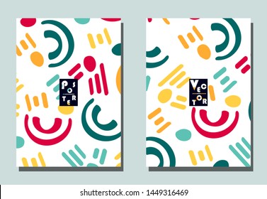 Cover with graphic elements - abstract shapes. Two modern vector flyers in avant-garde  style. Geometric wallpaper for business brochure, cover design. 