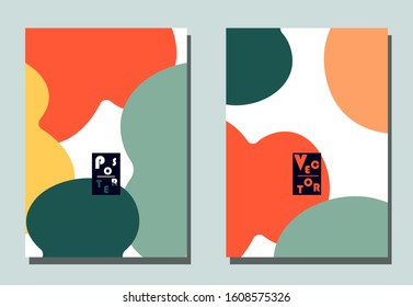 Cover with graphic elements - abstract shapes. Two modern vector flyers in puzzle  style. Geometric wallpaper for business brochure, cover design. 