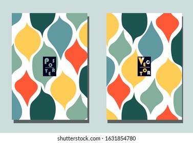 Cover with graphic elements - abstract shapes. Two modern vector flyers in puzzle  style. Geometric wallpaper for business brochure, cover design. 