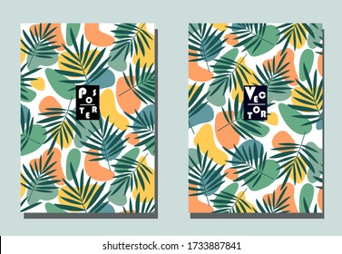 Cover with graphic elements - abstract shapes. Two modern vector flyers in puzzle  style. Geometric wallpaper for business brochure, cover design. 