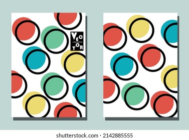 Cover with graphic elements - abstract shapes. Two modern vector flyers in avant-garde  style. Geometric wallpaper for business brochure, cover design. 