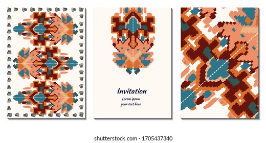 Cover greeting design. Modern template with ikat ornament for wedding design or greeting card any purpose.