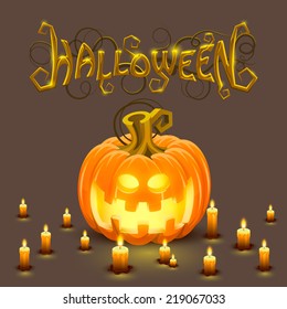 Cover halloween pumpkin with a face. Vector illustration