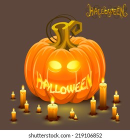 Cover halloween pumpkin with a face. Vector illustration