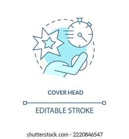 Cover head turquoise concept icon. Protection. Action outside during nuclear attack abstract idea thin line illustration. Isolated outline drawing. Editable stroke. Arial, Myriad Pro-Bold fonts used