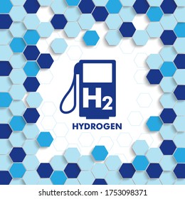 Cover with hexagon structure with a H2 gas pump in the centre,  in the centre. Eps 10 vector file.