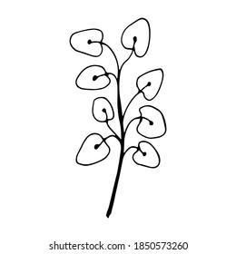 Cover Highlight Icon. Hand drawn tree branch with leaves painted by ink