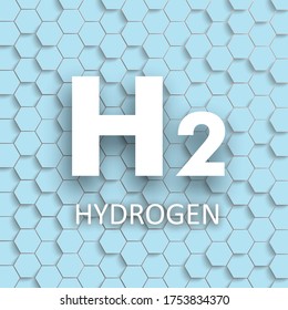 Cover with honeycomb structure and white text H2 Hydrogen. Eps 10 vector file.