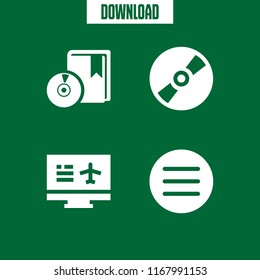 cover icon. 4 cover vector set. book with cd rom, is identical with, booking and compact disc icons for web and design about cover theme