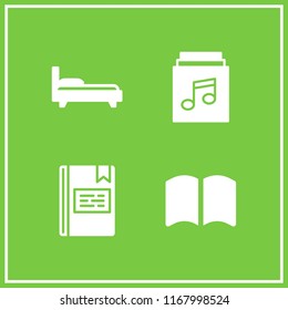 cover icon. 4 cover vector set. open book, book, bed and music album icons for web and design about cover theme