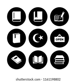 cover icon. 9 cover set with open, islam, book and open book vector icons for web and mobile app