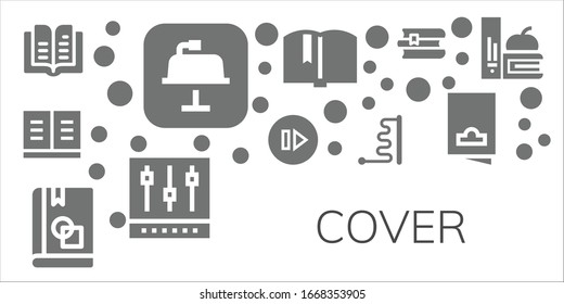 cover icon set. 11 filled cover icons. Included Book, Keynote, Skip, Ball, Mixer, Books, Flyer icons