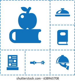 Cover icon. set of 6 cover filled icons such as dish, book, menu, dish serving, electric circuit