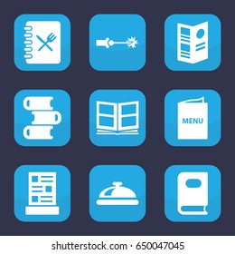 Cover icon. set of 9 filled cover icons such as dish, book, photo album, menu