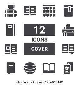 cover icon set. Collection of 12 filled cover icons included Flyer, Book, Ball, Books, Break, Roof